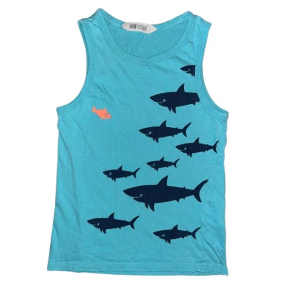H&M teal sleeveless boys top crewneck sharks - Picture 1 of 4